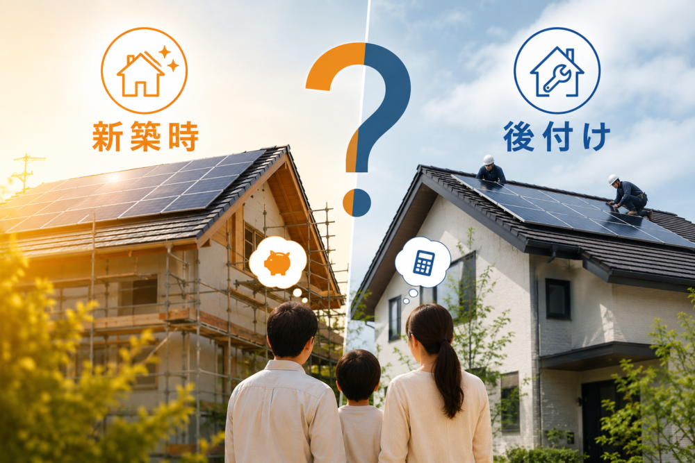 【本気比較】太陽光発電は新築時につけるべき？後付けするべき？メリット・デメリットを徹底解説
