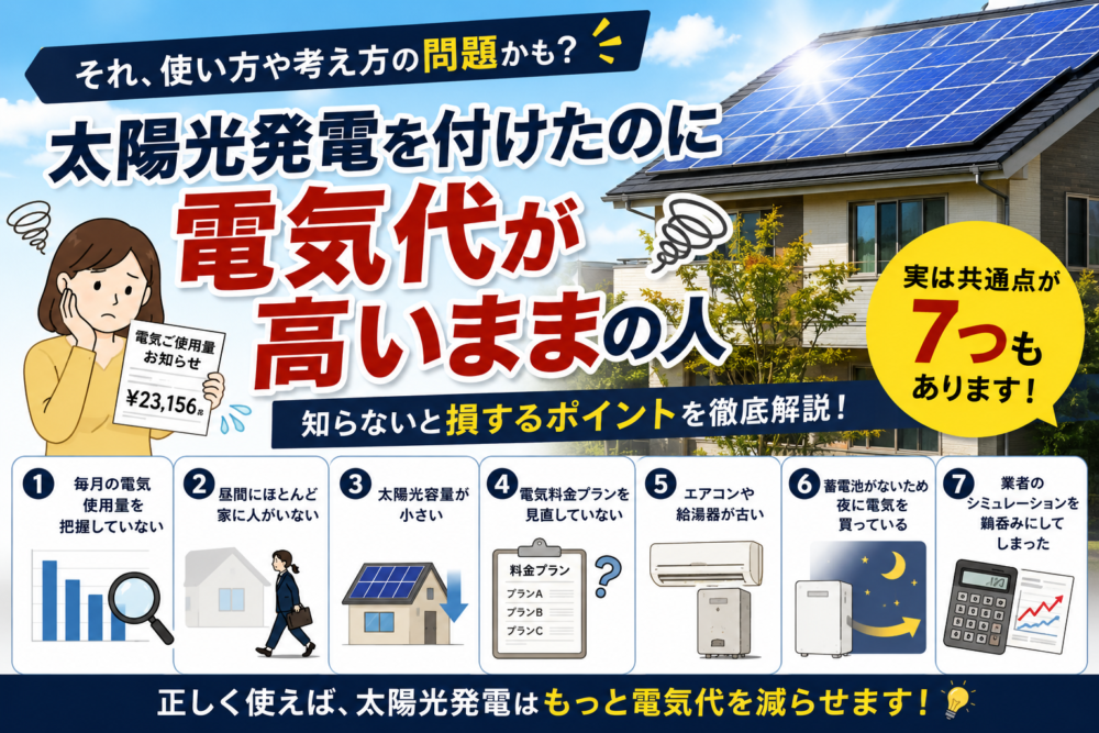 【要注意】太陽光発電を付けたのに電気代が高いままの人の共通点とは？