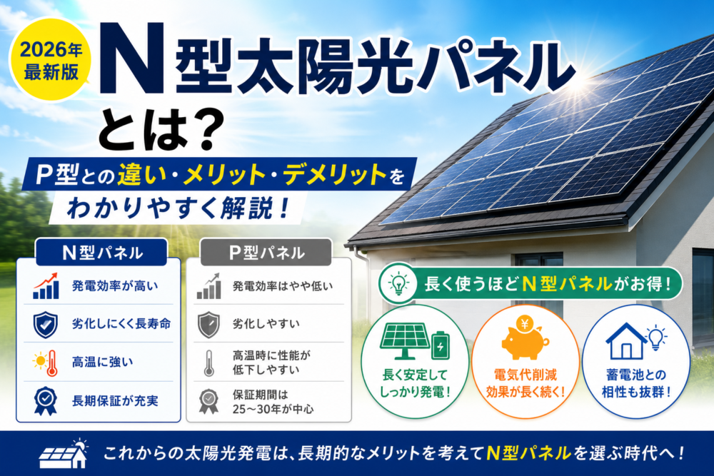 【2026年最新版】N型太陽光パネルとは？P型との違いやメリット・デメリットを徹底解説！